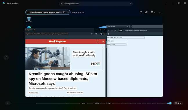 Recall captured a credit card entry form I created